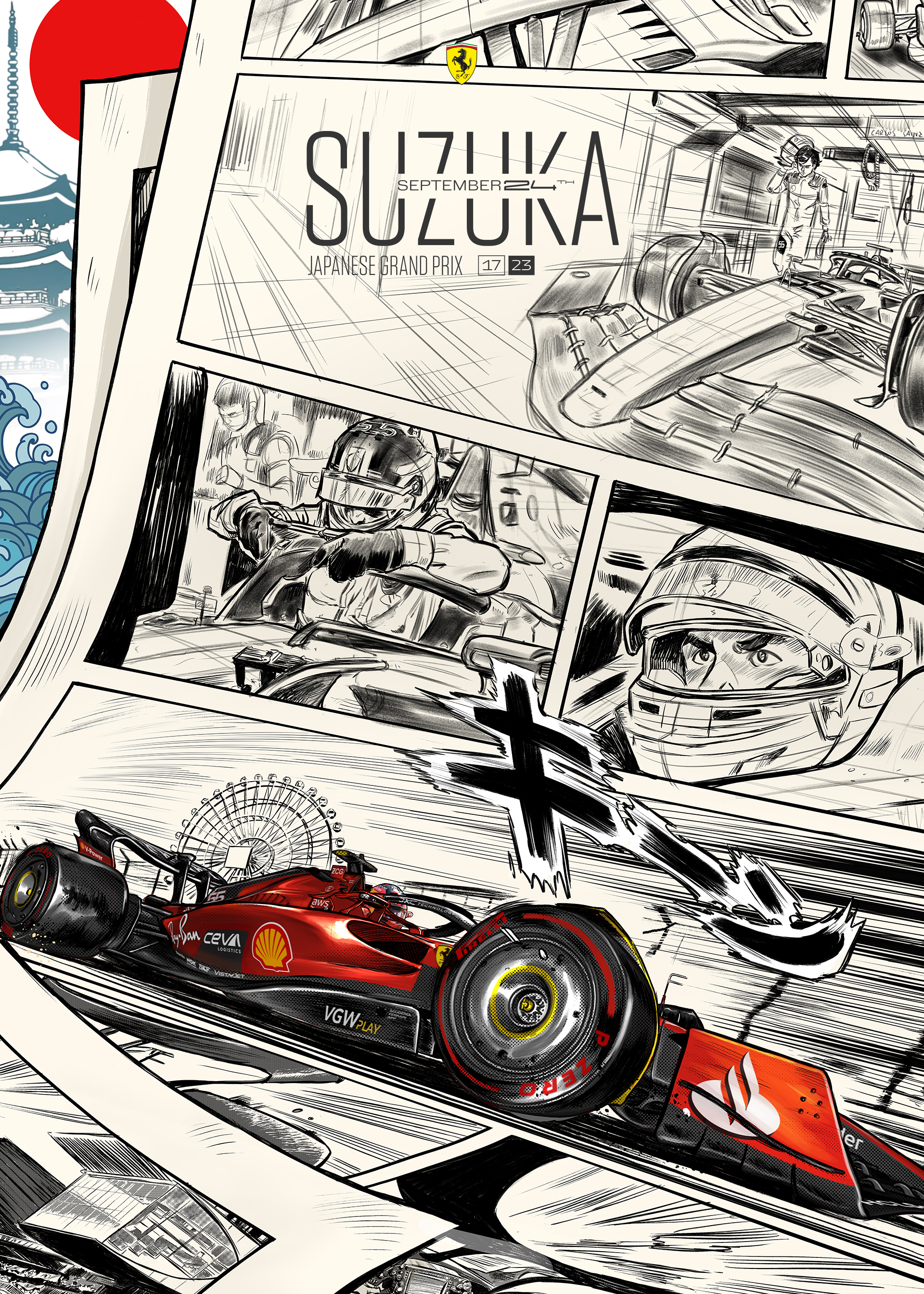 2023 Ferrari F1 RACE 17 Japan grand prix race cover art poster
