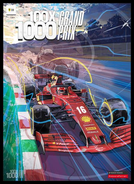 Scuderia Ferrari’s 1000th F1 Grand Prix Race poster Vettel Leclerc Hamilton Ricciardo