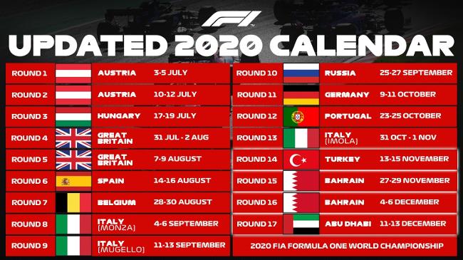 F1 2020 grand prix race schedule calendar