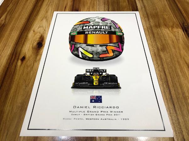 daniel ricciardo renault f1 grand prix race helmet poster print