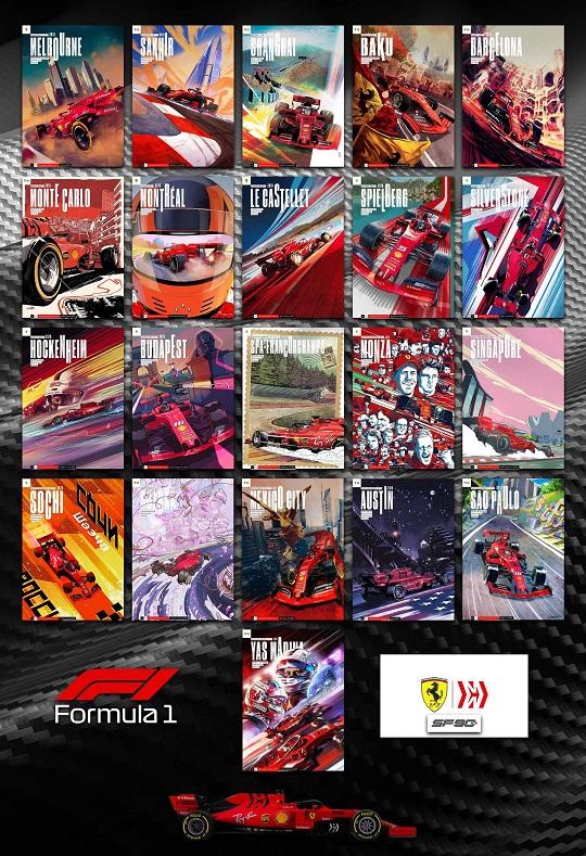 FORMULA 1 2019 F1 FERRARI GRAND PRIX RACE COVER ART POSTERS